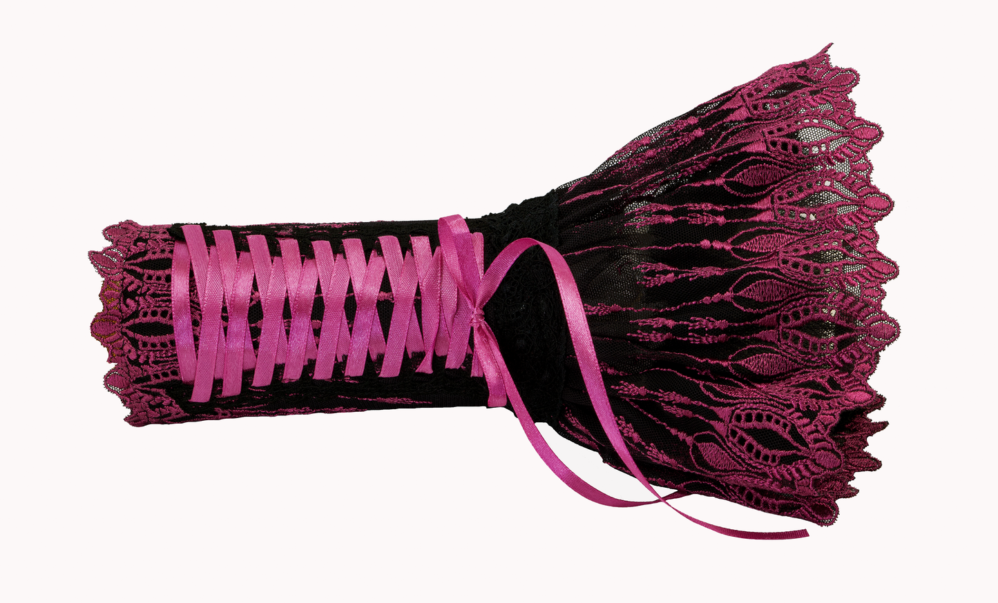 edle extravagante Armstulpen aus Spitze mit Zierschnürung in magenta  schwarz #Theater #gothic