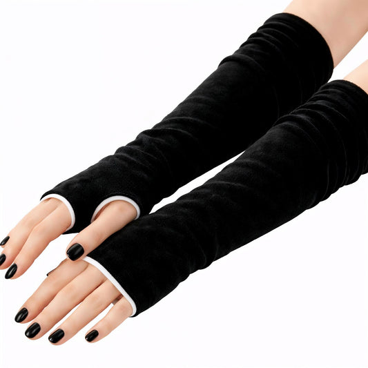 Armstulpen mit Daumenloch aus Nicki Samt Velour ultra weich, gefüttert mit Baumwolle Jersey, Futterfarbe wählbar