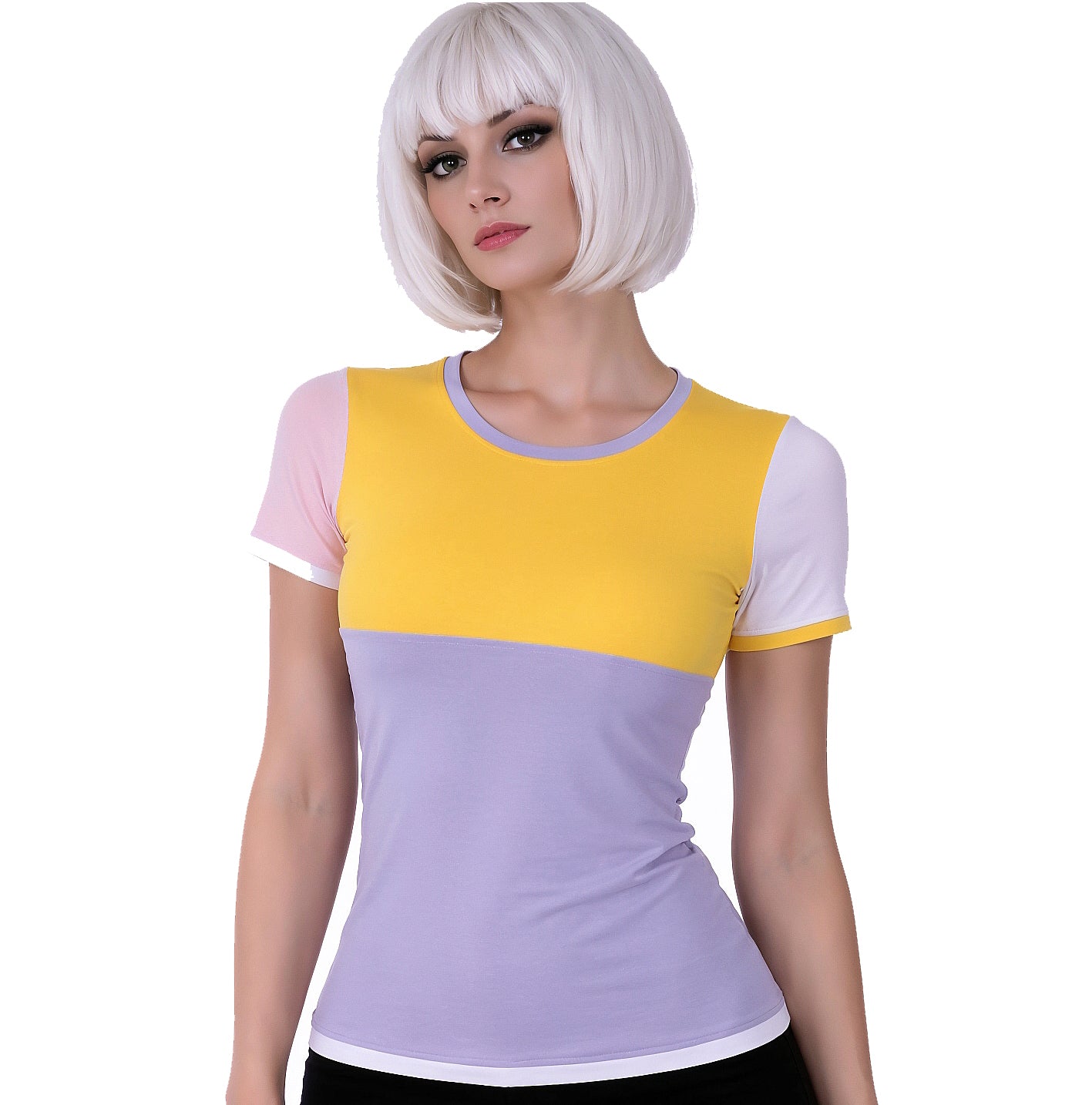 Damen kawaii 4 Colorblock Farben Shirt Nikita - gelb rosa flieder weiß | Handarbeit auf Bestellung