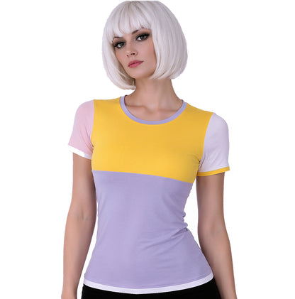 Damen kawaii 4 Colorblock Farben Shirt Nikita - gelb rosa flieder weiß | Handarbeit auf Bestellung