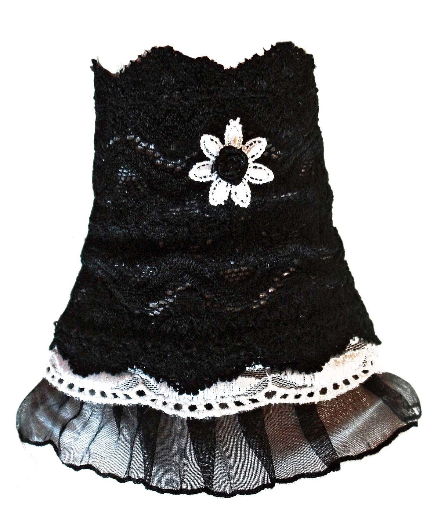 gothic lolita Manschetten aus Spitzen schwarz weiss mit Blumen Applikation