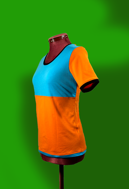 Jersey Shirt Nikita | orange türkis schwarz | Variation Farbkombi 1 | Größen 34-46