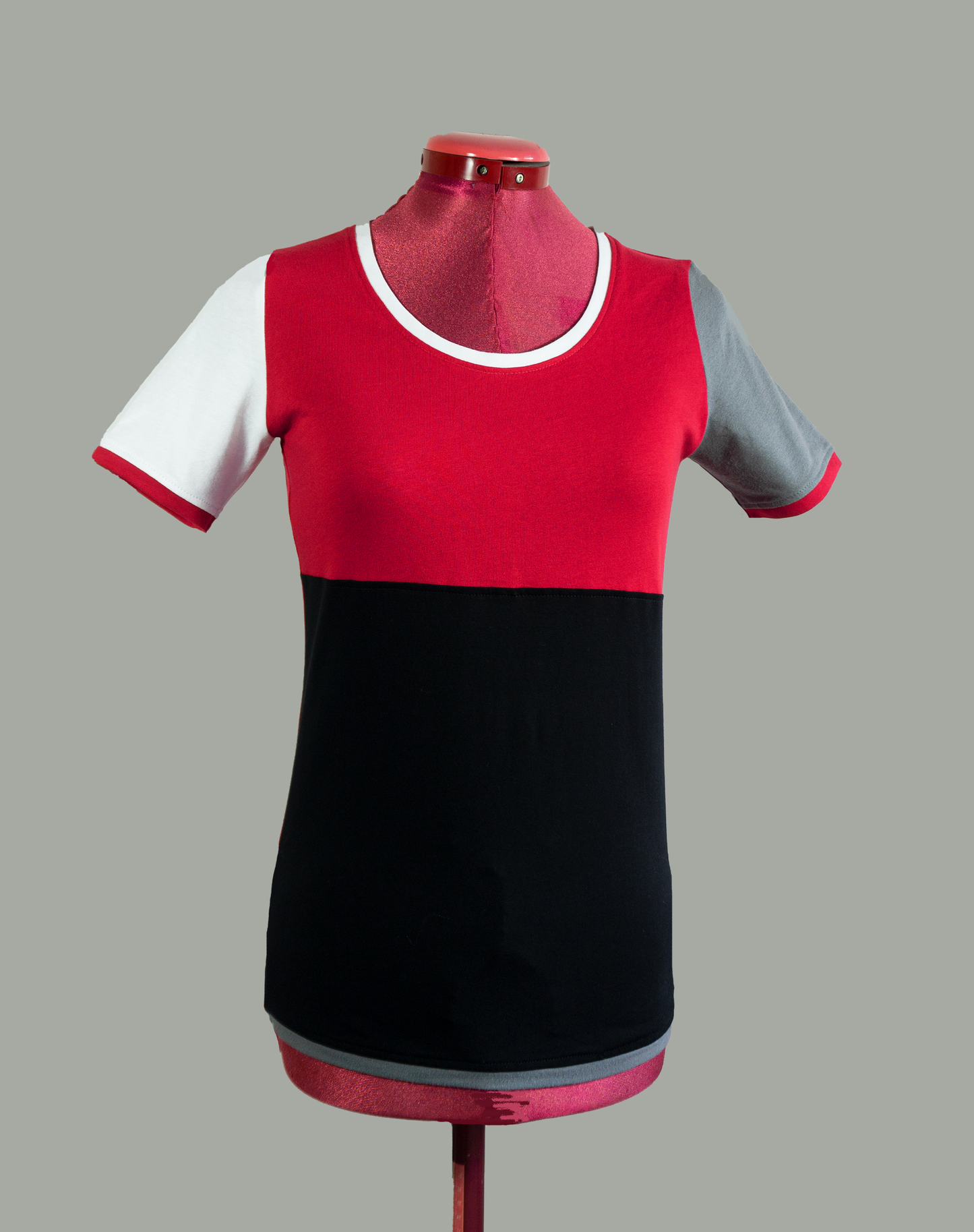 Jersey Shirt Nikita | rot schwarz weiss mausgrau | Variation Farbkombi 1 | Größen 34-46