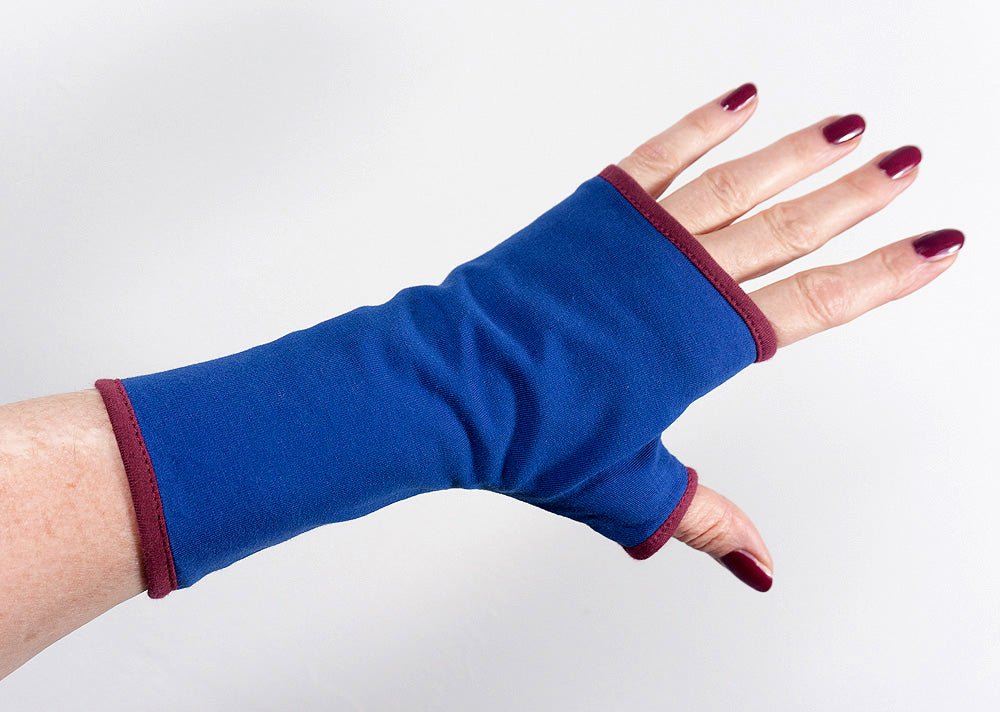 Pulswärmer | Handschuhe fingerlos aus Baumwoll-Jersey in royal blau mit Futter & Paspel