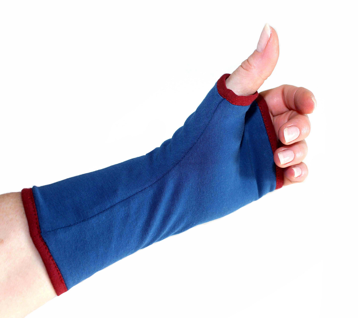 Pulswärmer | Handschuhe fingerlos aus Baumwoll-Jersey in royal blau mit Futter & Paspel