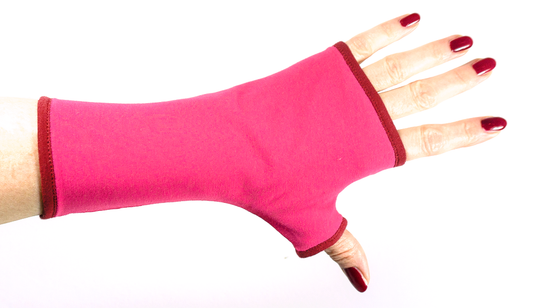 Pulswärmer | Handschuhe fingerlos aus Baumwoll-Jersey in pink mit Futter & Paspel