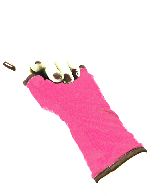 Pulswärmer | Handschuhe fingerlos aus Baumwoll-Jersey in pink mit Futter & Paspel