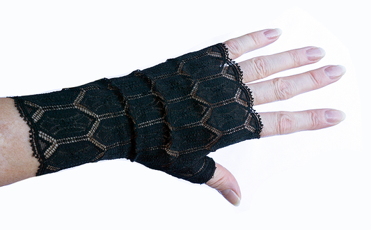 gothic Pulswärmer Handschuhe fingerlos schwarz mit geometrischem Muster