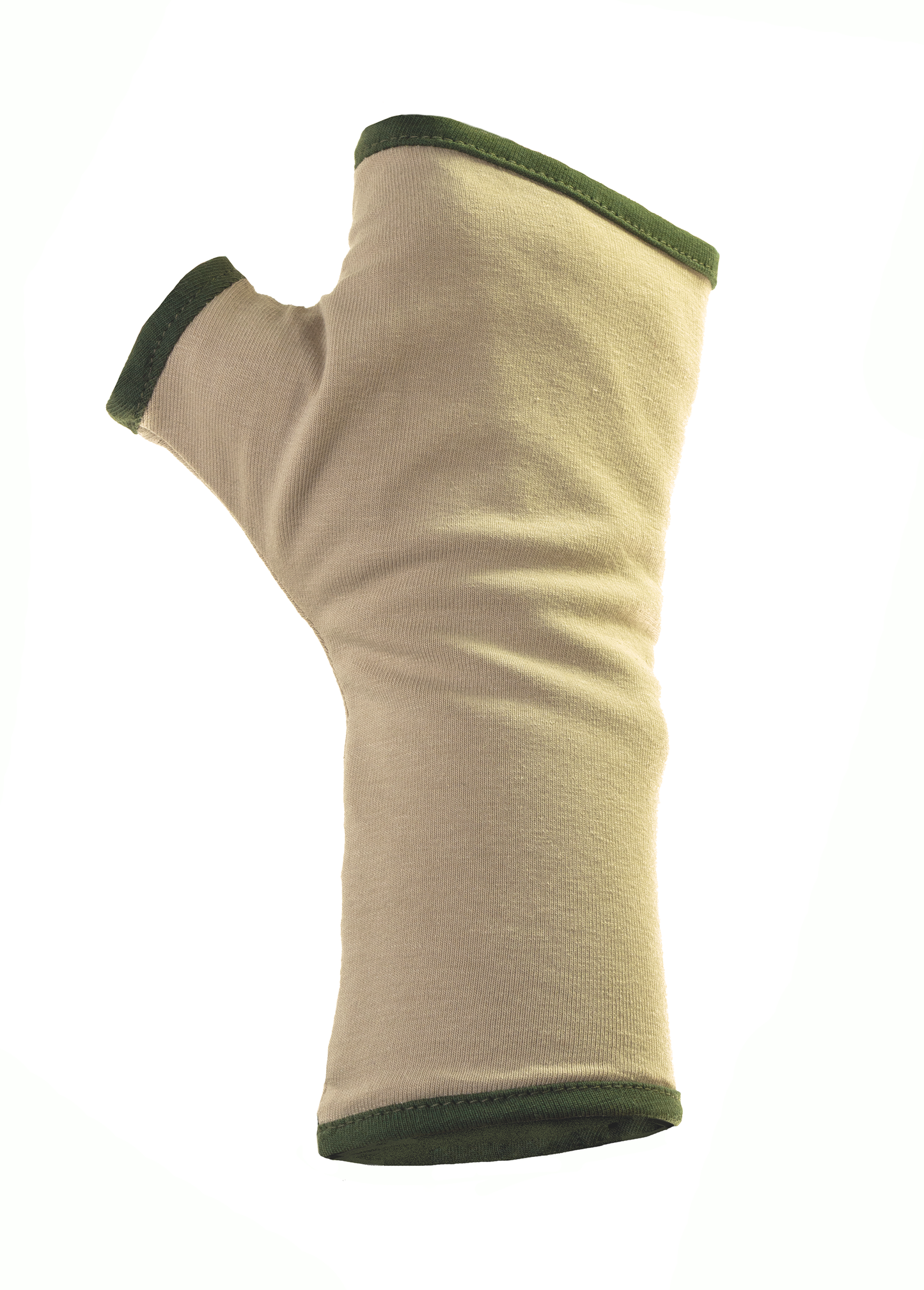 Pulswärmer | Handschuhe fingerlos aus Baumwoll-Jersey in beige mit Futter & Paspel