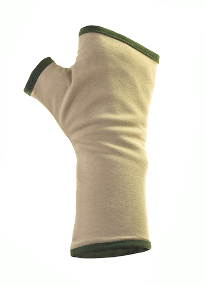 Pulswärmer | Handschuhe fingerlos aus Baumwoll-Jersey in beige mit Futter & Paspel