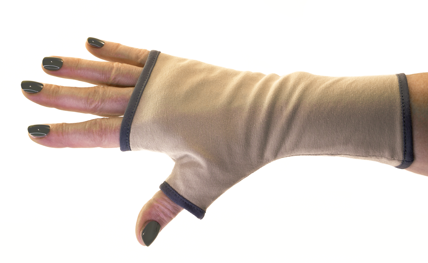 Pulswärmer | Handschuhe fingerlos aus Baumwoll-Jersey in beige mit Futter & Paspel