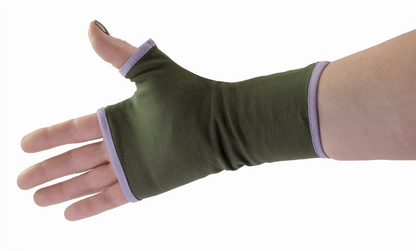 Pulswärmer | Handschuhe fingerlos aus Baumwoll-Jersey in khaki oliv mit Futter & Paspel