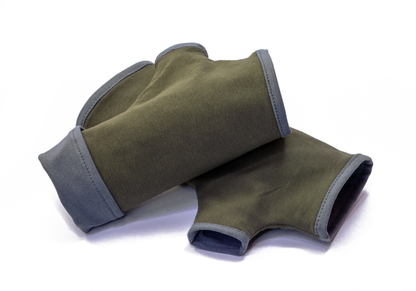 Pulswärmer Handschuhe fingerlos Jersey khaki oliv + Futter Paspel + Größe wählbar XXS-XXL