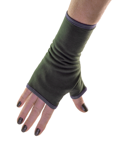 Pulswärmer Handschuhe fingerlos Jersey khaki oliv + Futter Paspel + Größe wählbar XXS-XXL