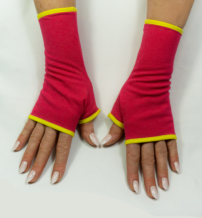 Pulswärmer | Handschuhe fingerlos aus Baumwoll-Jersey in pink mit Futter & Paspel