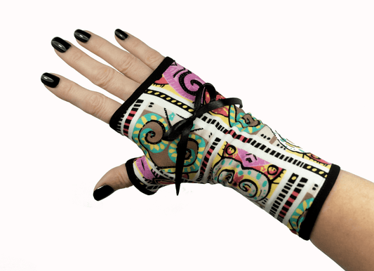 Pulswärmer aus weichem Jersey SUPER BEQUEM #MUSTHAVE bunt gemustert gefüttert Futterfarbe wählbar mit Schleife