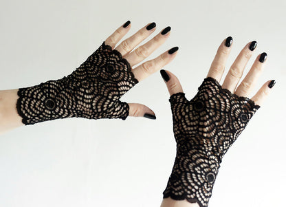 Pulswärmer | Handschuhe fingerlos schwarz gothic punk "spidernet"