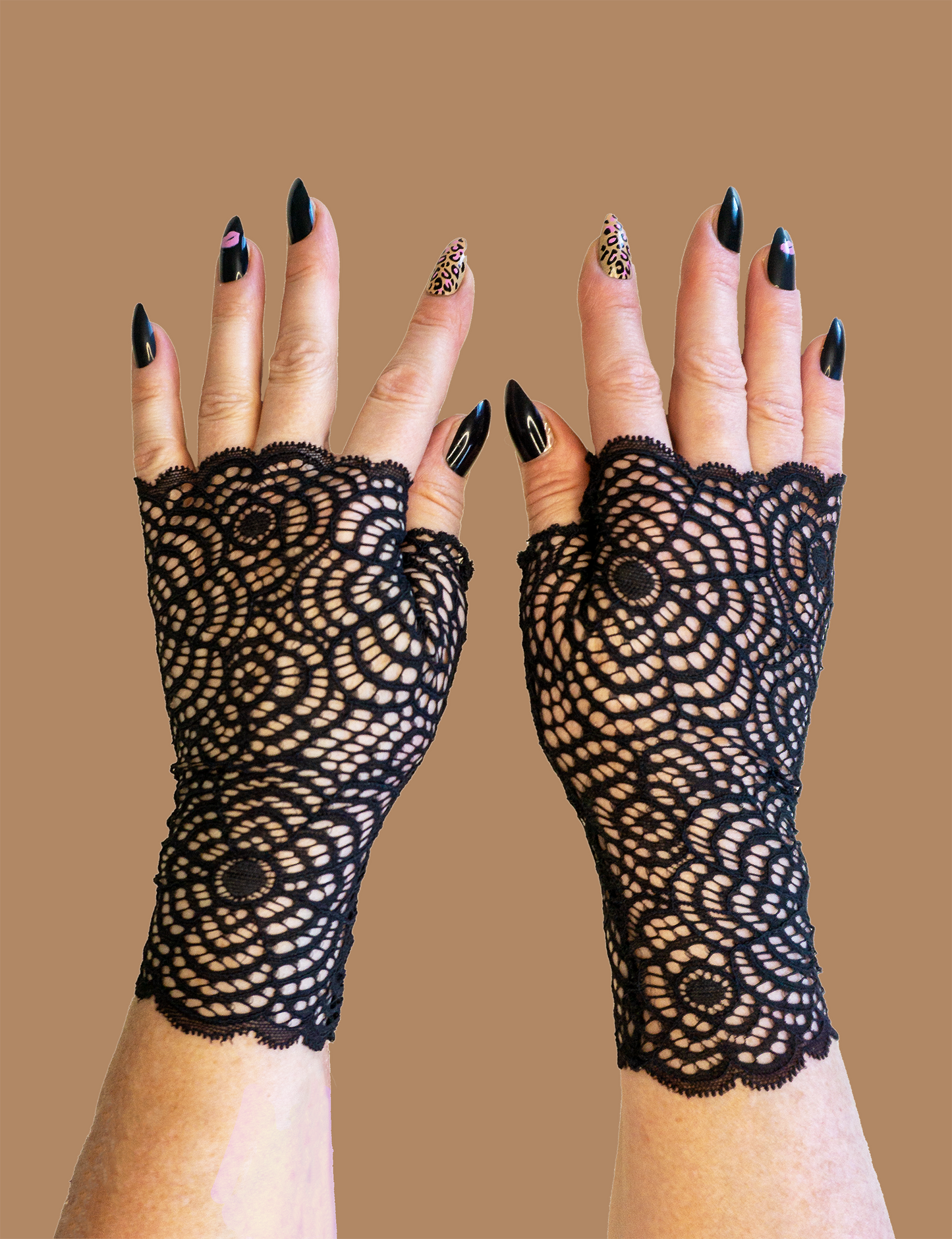 Pulswärmer | Handschuhe fingerlos schwarz gothic punk "spidernet"