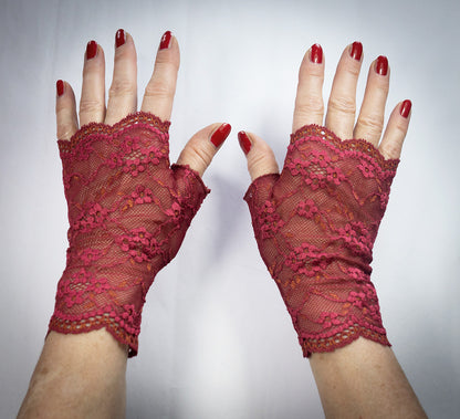 ♥ Pulswärmer Handschuhe fingerlos Love berry rot magenta ♥