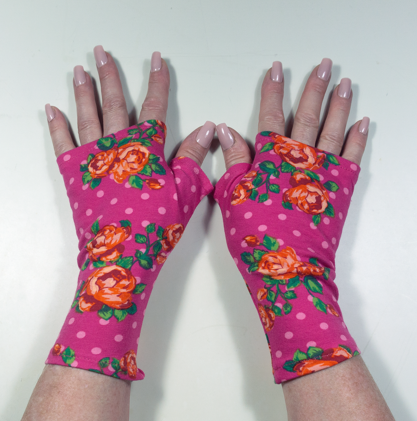 Jersey Pulswärmer Handschuhe große Rosen dots punkte türkis oder pink