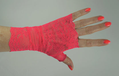 Pulswärmer Handschuhe fingerlos neon pink leuchtend aus Spitze