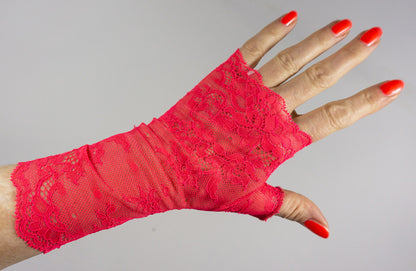 Pulswärmer Handschuhe fingerlos neon pink leuchtend aus Spitze