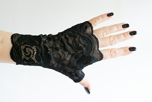 gothic Pulswärmer Handschuhe fingerlos schwarz große Rosen