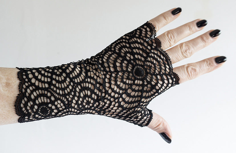 Pulswärmer | Handschuhe fingerlos schwarz gothic punk "spidernet"