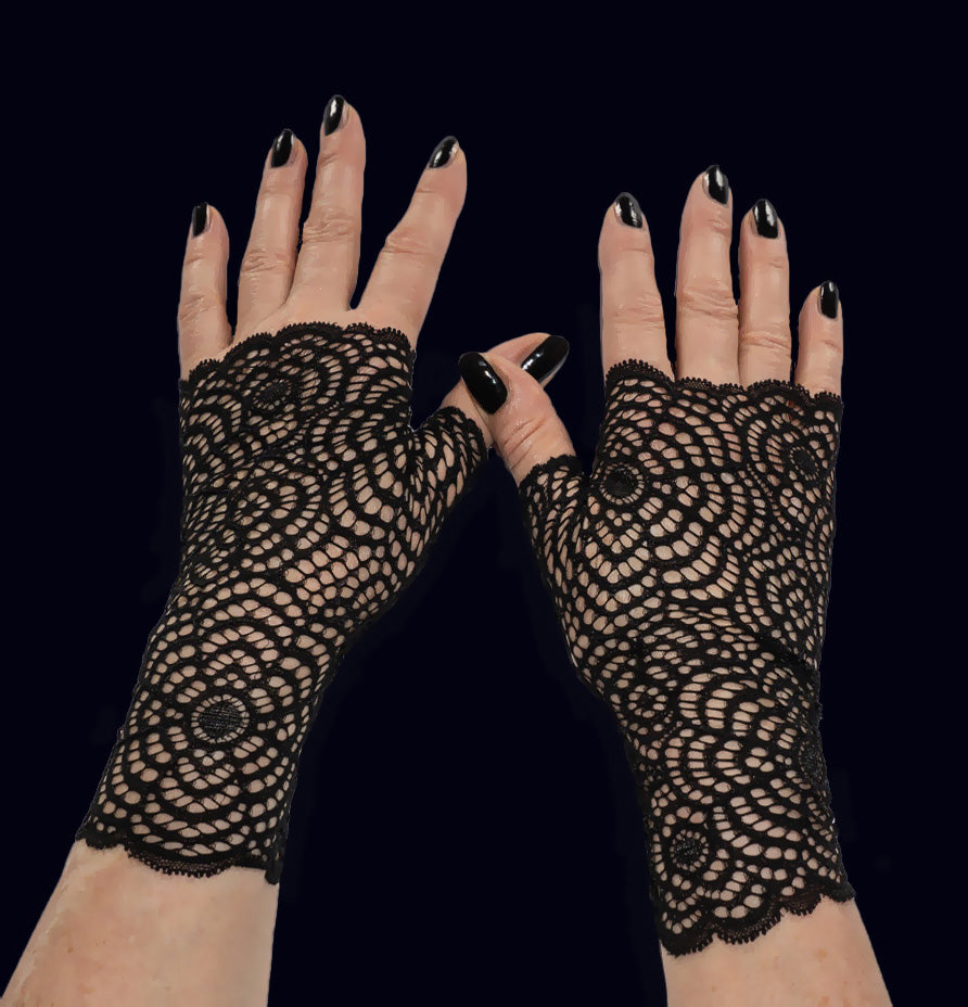 Pulswärmer | Handschuhe fingerlos schwarz gothic punk "spidernet"