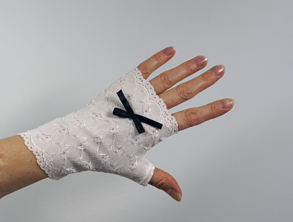 gothic &amp; sweet lolita wrist warmers opaque | ivory | woven lace with bows and embroidered flowers 