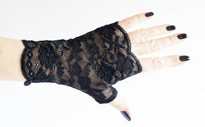 Pulswärmer Handschuhe fingerlos gothic schwarz mit Blumen