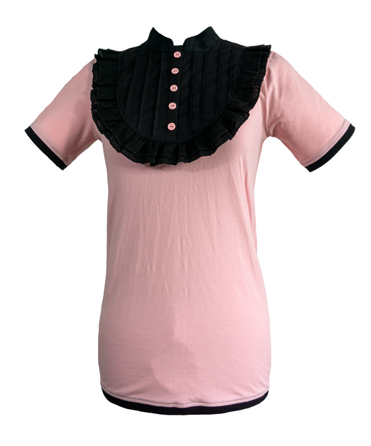 gothic lolita Plastronshirt Damen Tenshi Jersey + Baumwolle rosa schwarz Farbkombi 1 | Größen 34-46