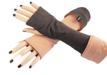 Soft jersey wrist warmers, SUPER COMFORTABLE #MUSTHAVE, brightly patterned, lined, lining color selectable, with bow