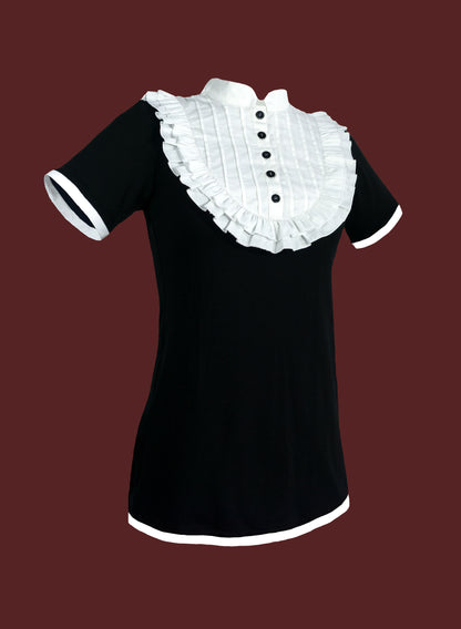 schwarz weisses oldschool Oberteil aus Jersey und Baumwolle - Mischung aus Shirt und Bluse - für cosplay, anime-inspired looks, j-fashion, Uniform Charakter