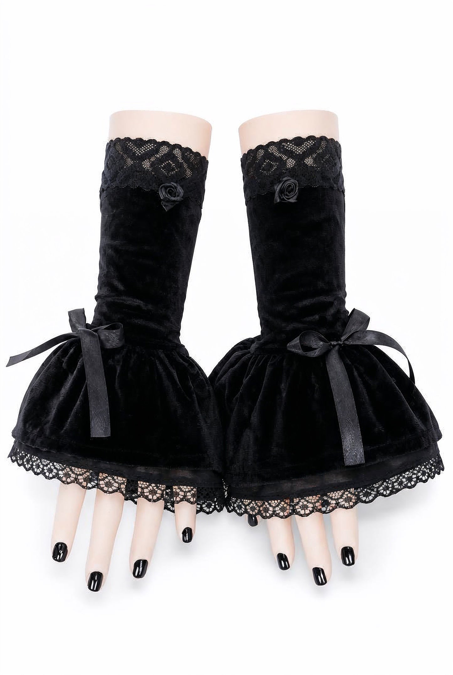 Damen Gothic Armstulpen aus Samt & Spitze