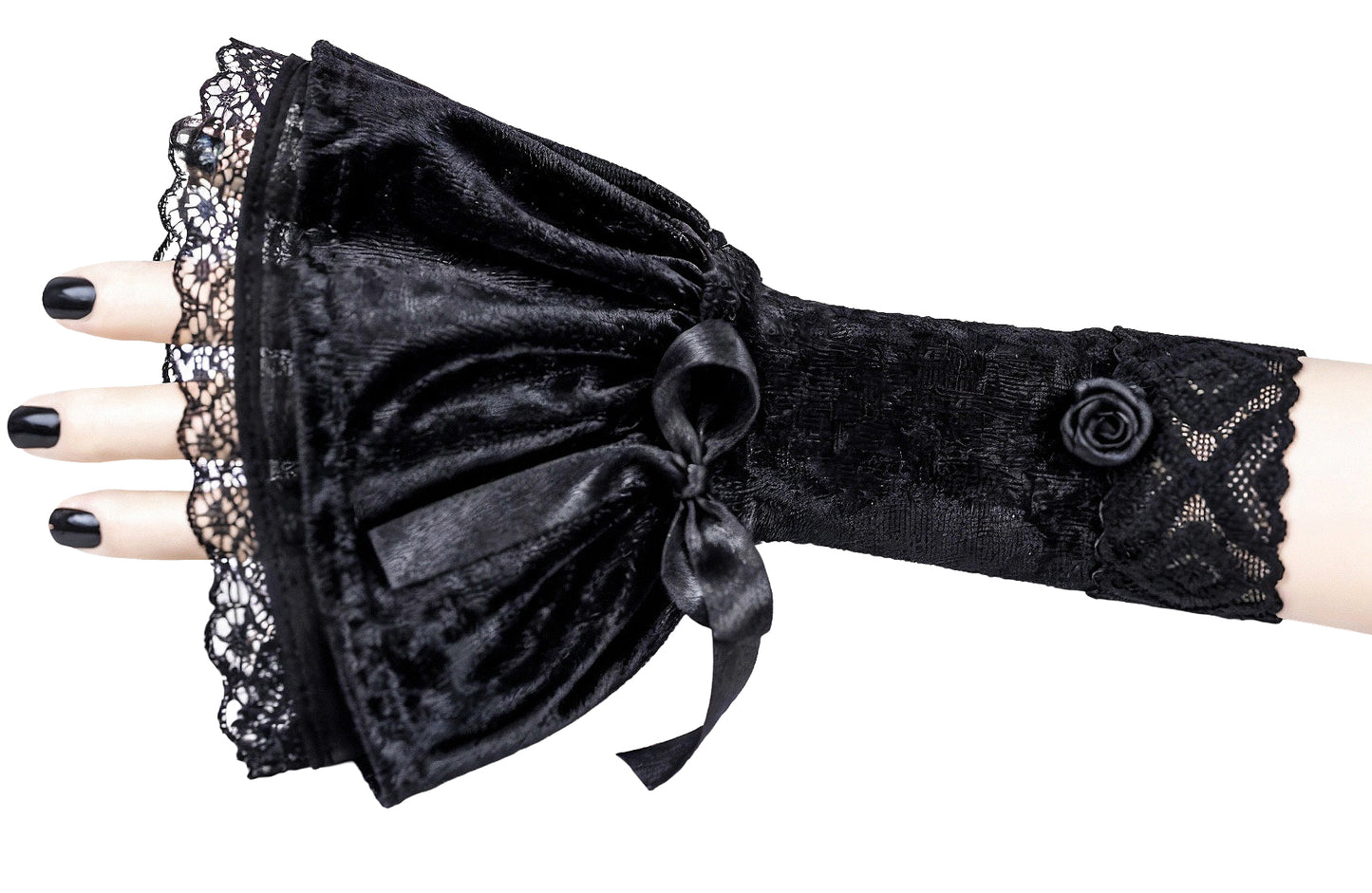 Damen Gothic Armstulpen aus Samt & Spitze