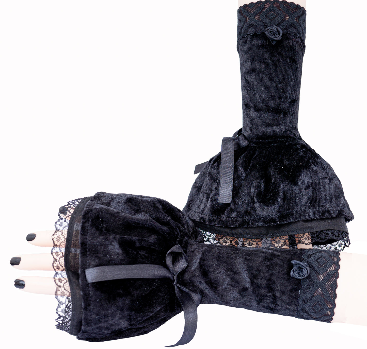 Damen Gothic Armstulpen aus Samt & Spitze