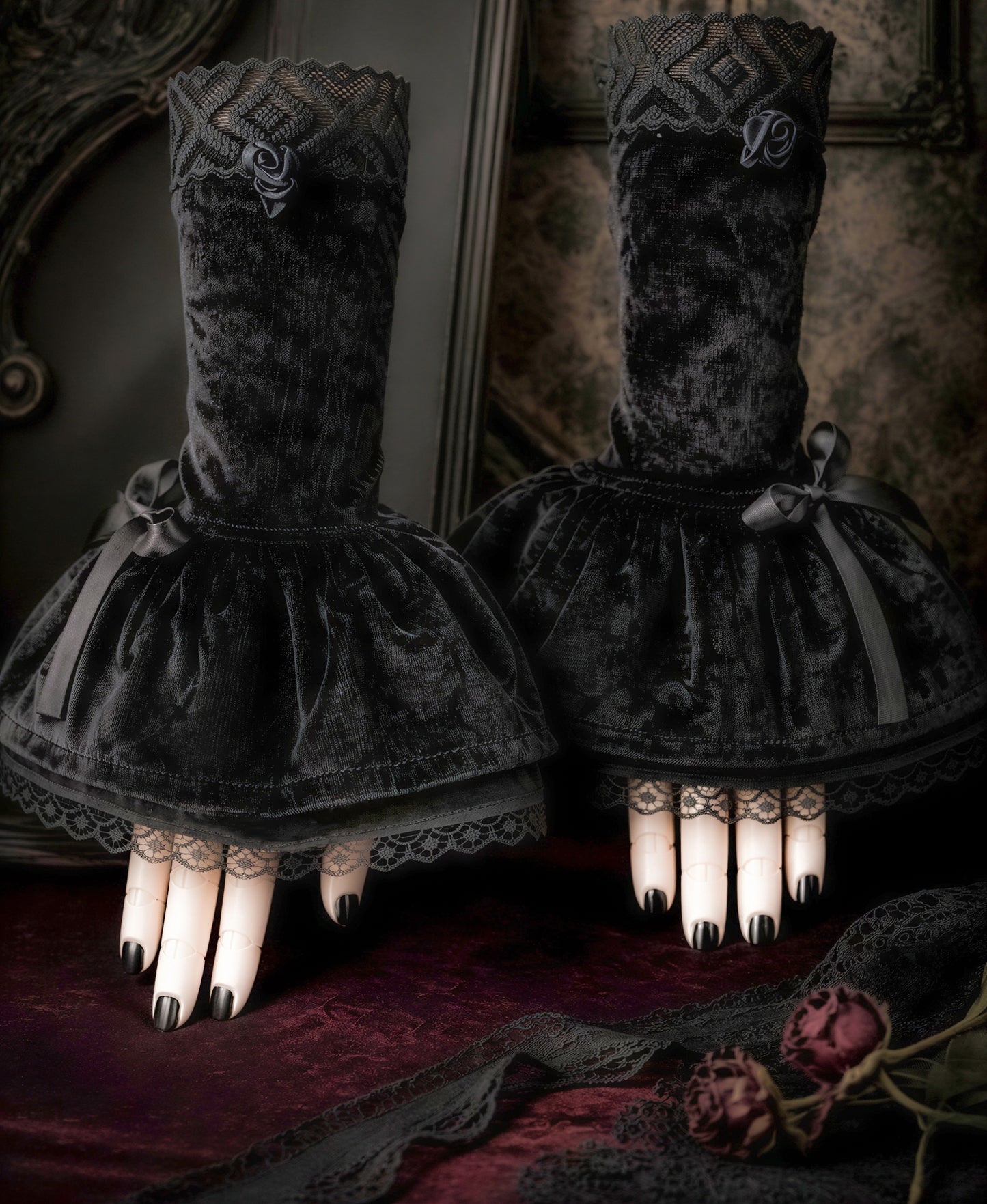 Damen Gothic Armstulpen aus Samt & Spitze