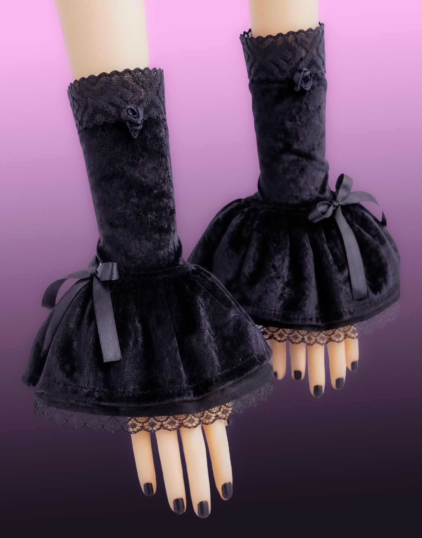 Damen Gothic Armstulpen aus Samt & Spitze