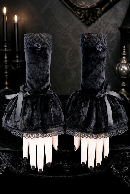 Damen Gothic Armstulpen aus Samt & Spitze