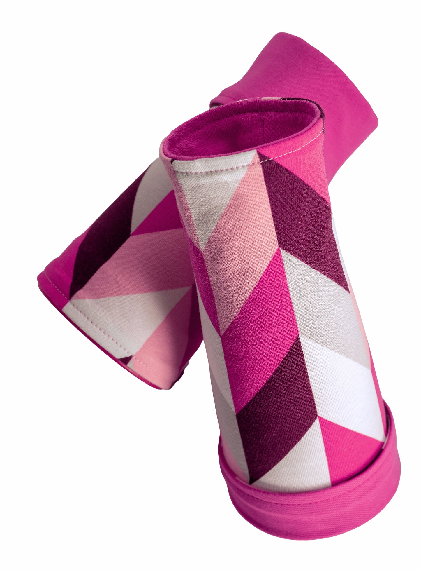 Soft jersey wrist warmers, SUPER COMFORTABLE #MUSTHAVE, brightly patterned, lined, lining color selectable, with bow