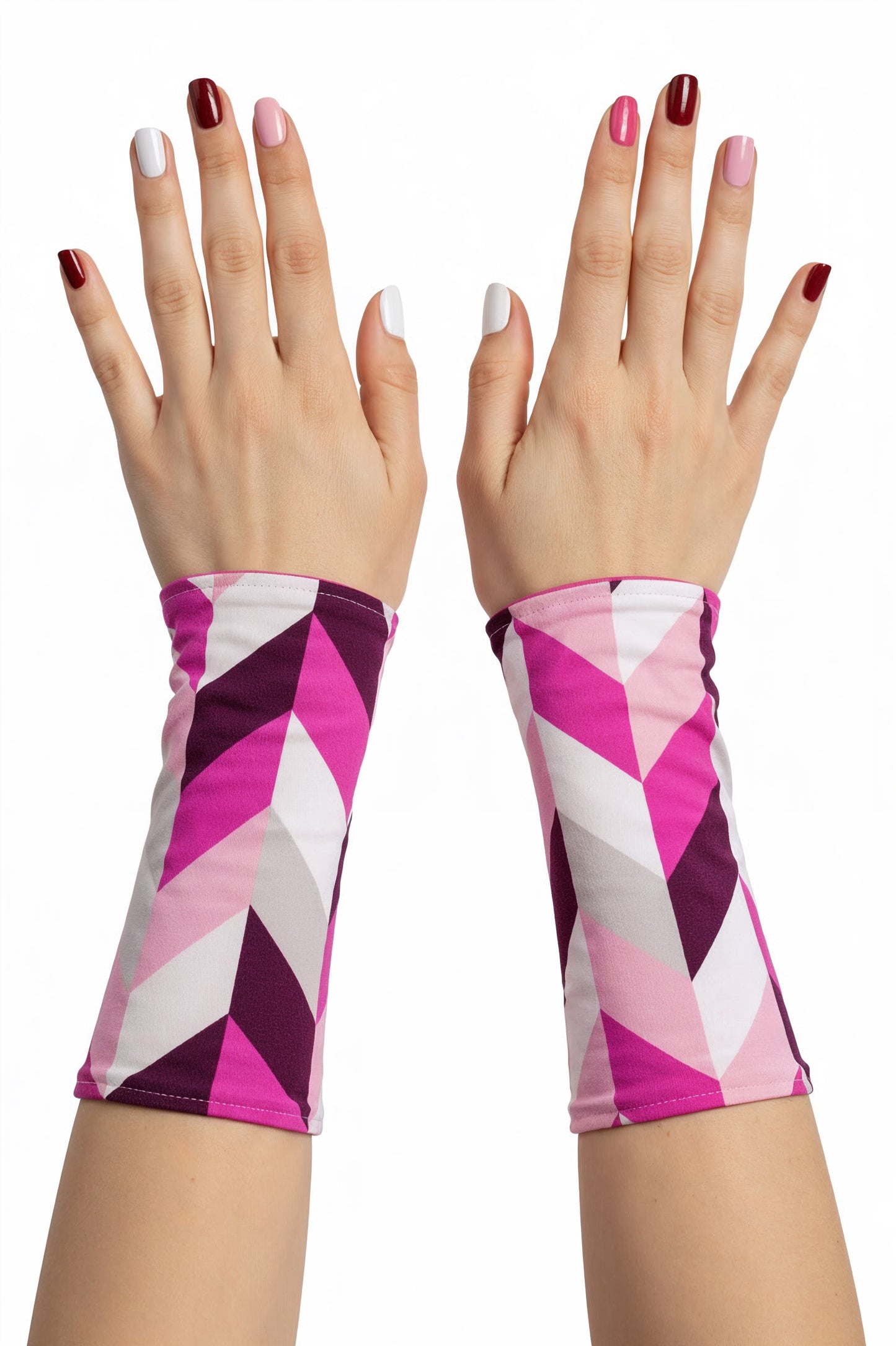 Soft jersey wrist warmers, SUPER COMFORTABLE #MUSTHAVE, brightly patterned, lined, lining color selectable, with bow