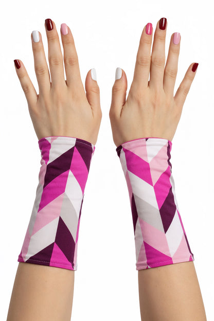 Soft jersey wrist warmers, SUPER COMFORTABLE #MUSTHAVE, brightly patterned, lined, lining color selectable, with bow