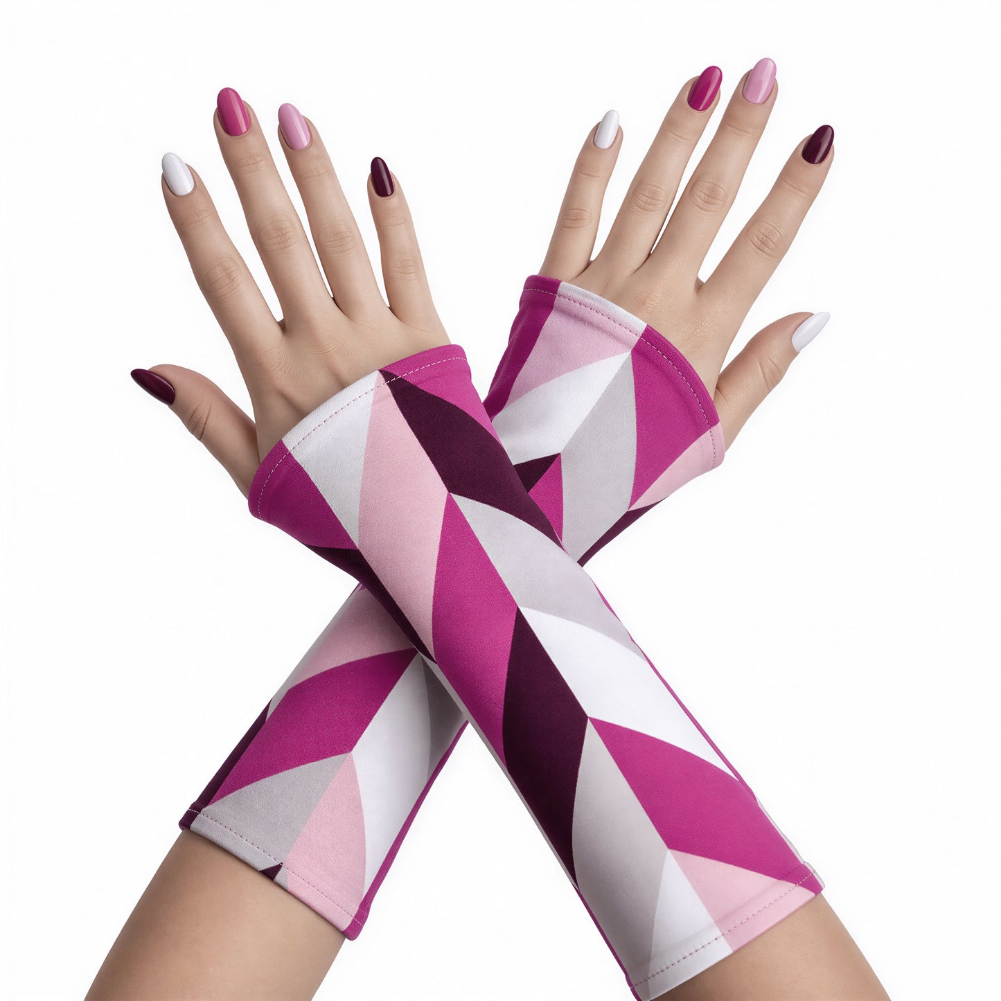 Soft jersey wrist warmers, SUPER COMFORTABLE #MUSTHAVE, brightly patterned, lined, lining color selectable, with bow