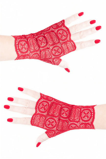 Damen Spitze Handschuhe fingerlos - weiß,rot oder blau