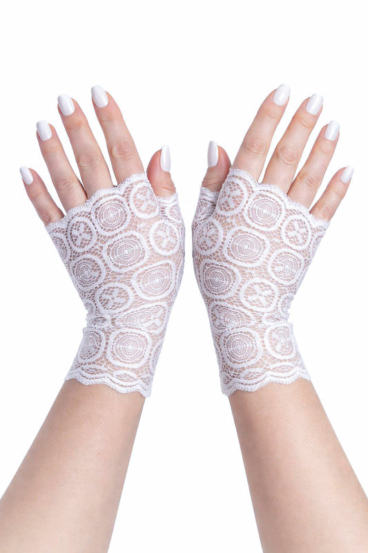 Damen Spitze Handschuhe fingerlos - weiß oder blau
