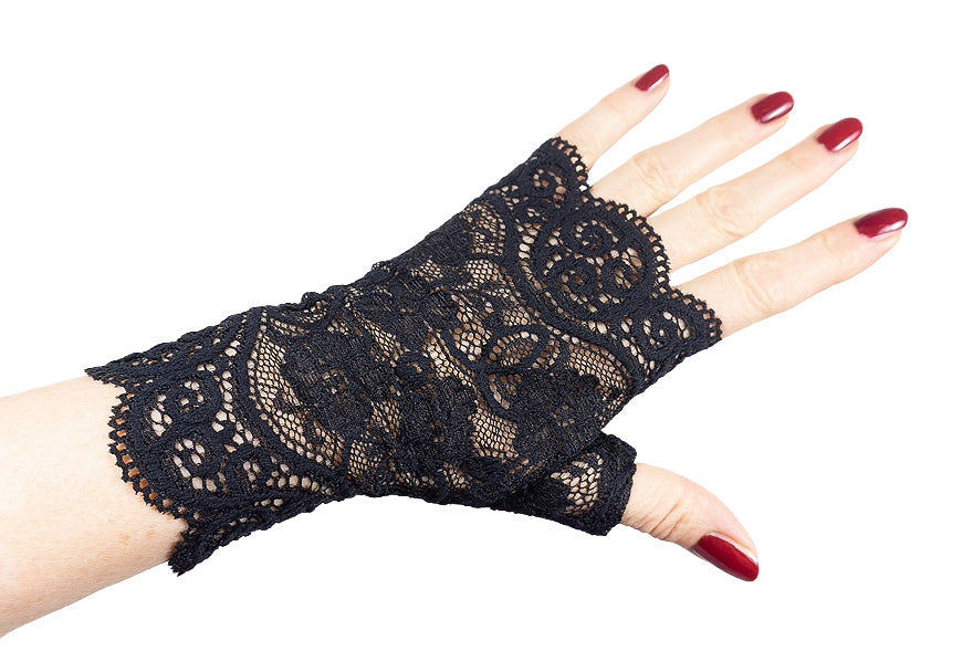 gothic Handschuh, Abbildung einzeln, also ein Pulswärmer, Handschmuck mit lackierten Fingernägel.