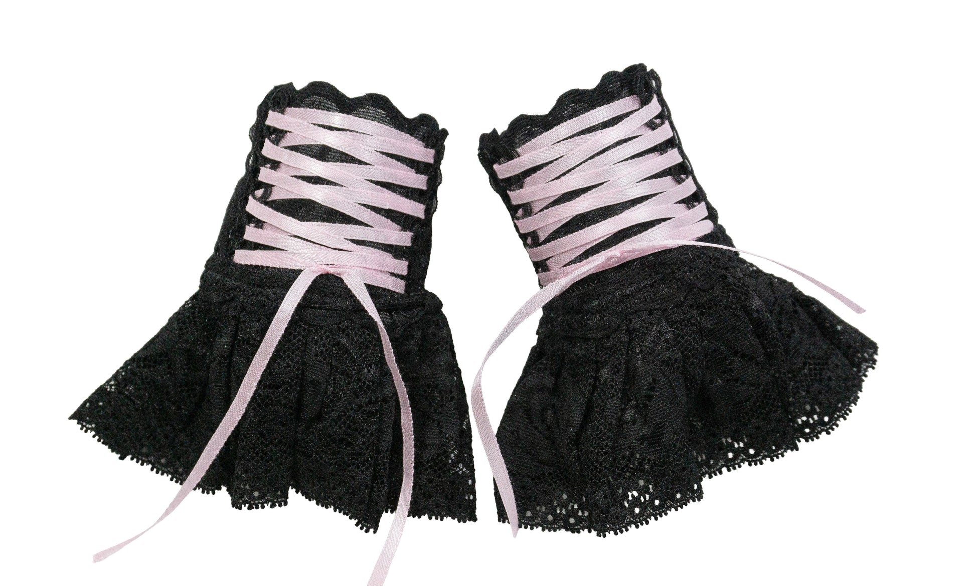 ein Paar kleine Stulpen, Manschetten mit Zier Schnürung, schwarz rosa, als synthetischen Spitzen Materialien, 12,5 cm lang, für sweet lolita, gothic, punk und sonstige subkulturen als auch theater, verkleidung, kostüme, harajuku und japanische outfits