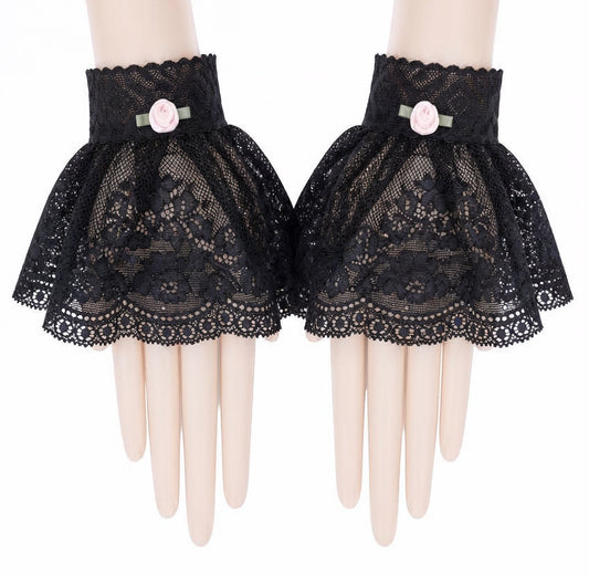 Schwarze Gothic Classic Lolita Manschetten aus Spitze