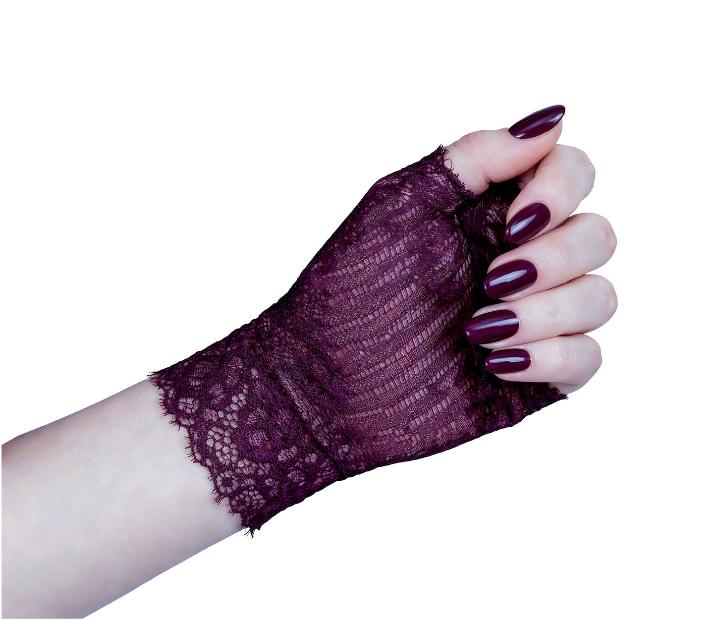 Damen Spitzen Handschuhe fingerlos in aubergine